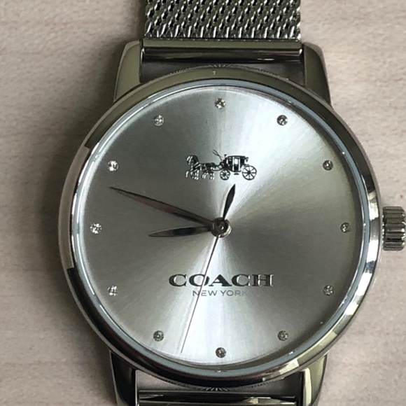 New Coach Stainless Steel Silvertone Mesh Watch
